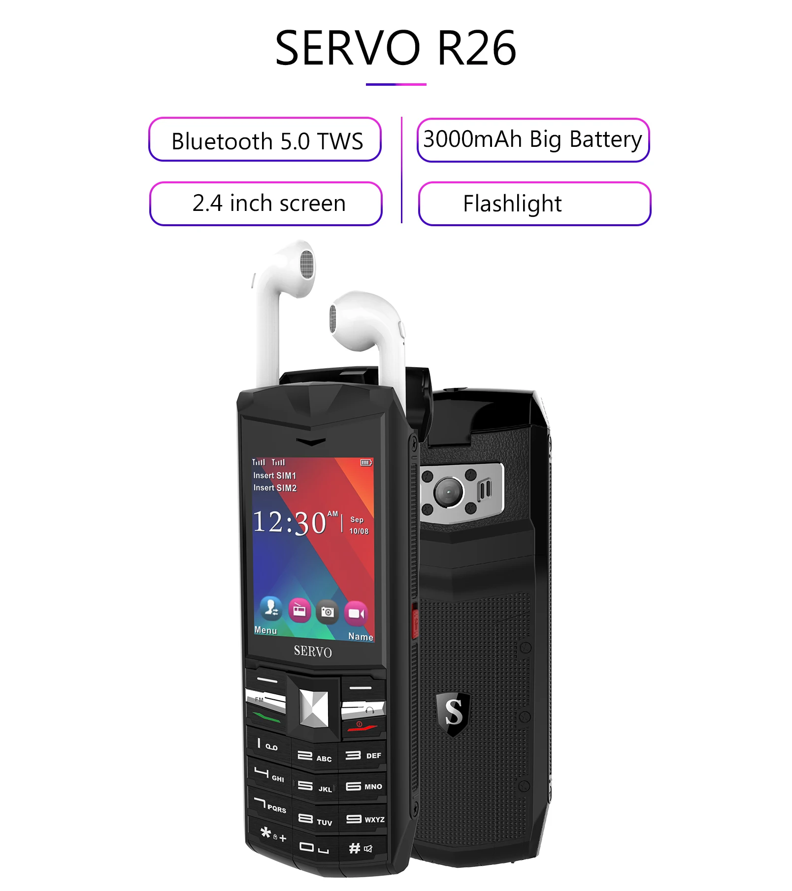 SERVO R26 2," мобильный телефон TWS 5,0 Bluetooth беспроводные наушники Разблокировать сотовый телефон 3000 мАч power Bank телефоны мобильный телефон на две sim-карты