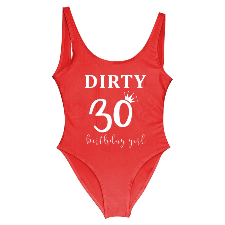 Цельные купальные костюмы для дня рождения, грязные 30 королевы, вечерние девичьи купальные костюмы с высокой посадкой, пляжная одежда - Цвет: Red-012