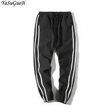 YASUGUOJI, новинка, летние модные полосатые лоскутные брюки, мужские облегающие спортивные штаны, Мужские штаны для бега с эластичной талией, XXK25