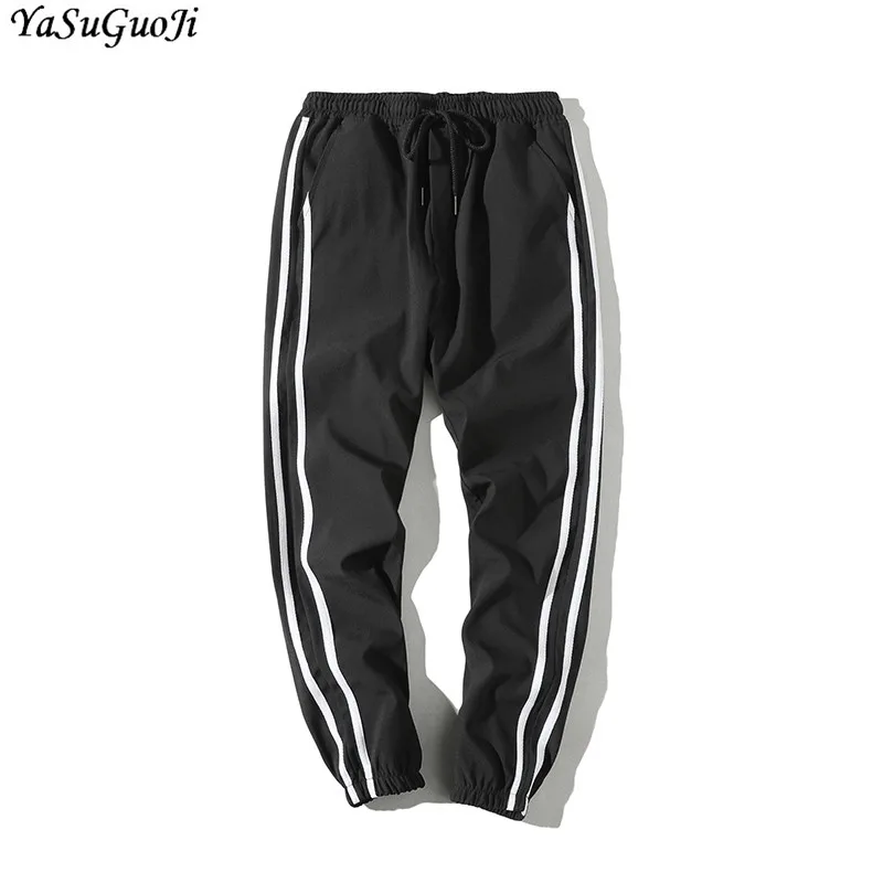 

YASUGUOJI new 2018 summer fashion striped patchwork pants men slim fit sweatpants men elastic waist jogger pants men XXK25