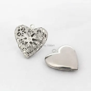 

25mm Stainless Steel SUS Heart Filigree Essential Oil Aromatherapy Diffuser Perfume photo Locket Pendant Settings