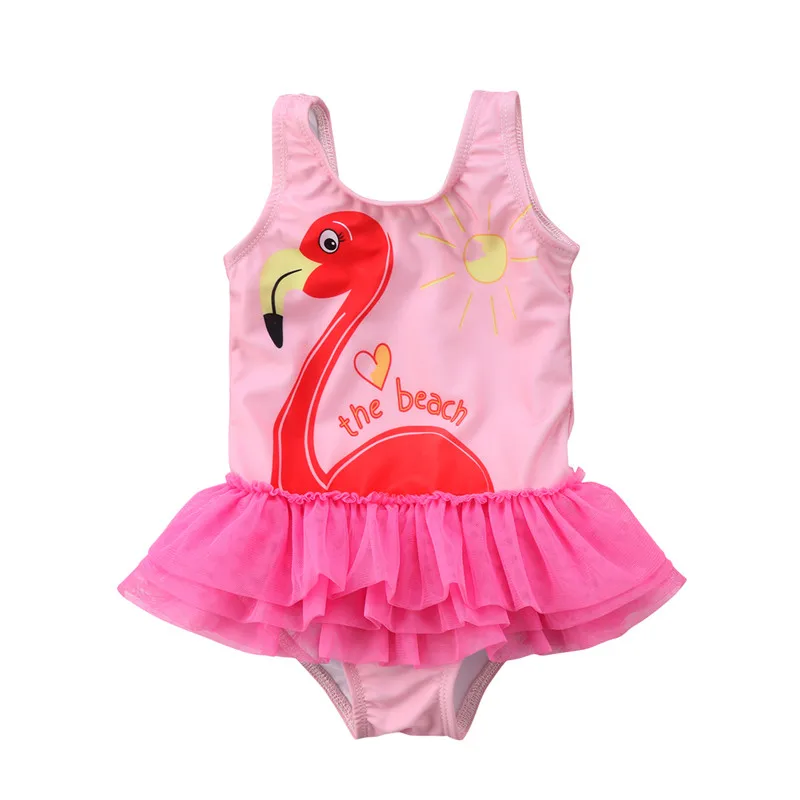 

Kids 2018 New swimwear Lovely girl baby print One piece bikinis Ruffles Retro Pink biquini bather swimsuits Child 1-6T beachwear