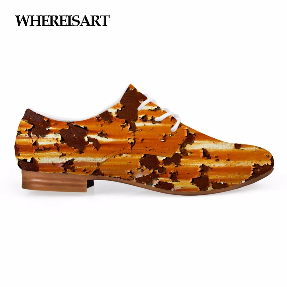 

WHEREISART 2019 3D Newest Fashion Women Flat Shoes Oxford Wall Printed Lace Up Casual Leather Shoes For Female Flats Customized