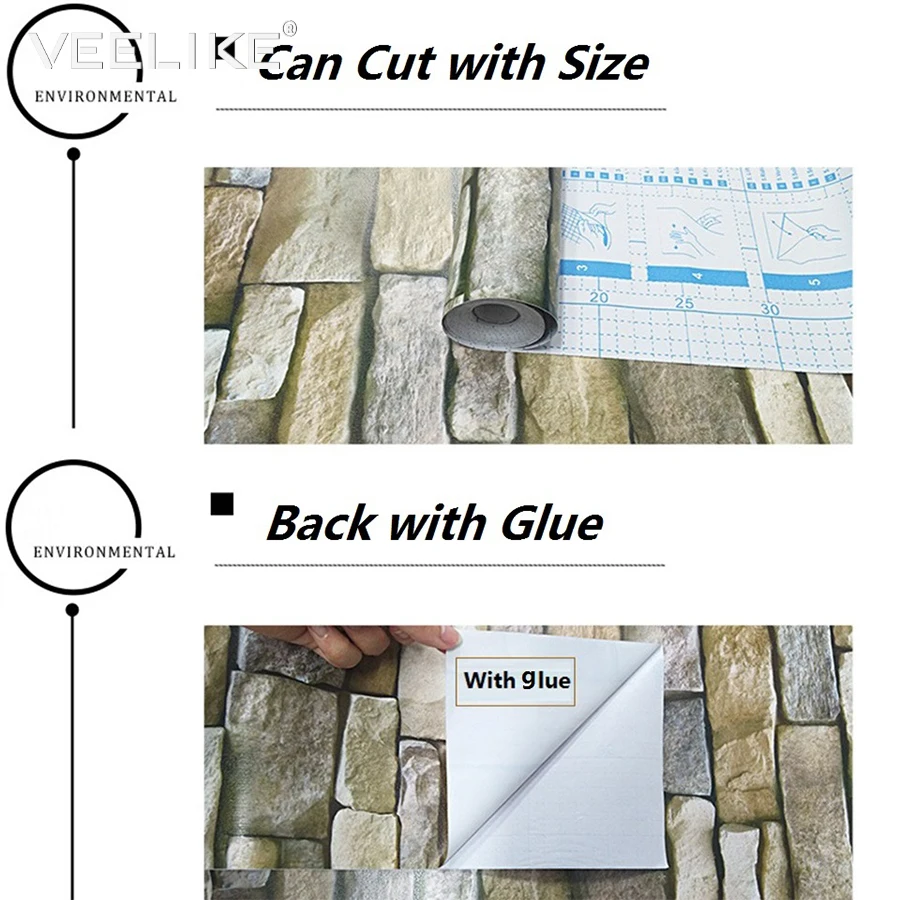 PVC Vinyl Brick Stone Wall Decals Rustic Self adhesive Wallpaper for Bedroom Living Room Kitchen Decor Wall Stickers Home Decor