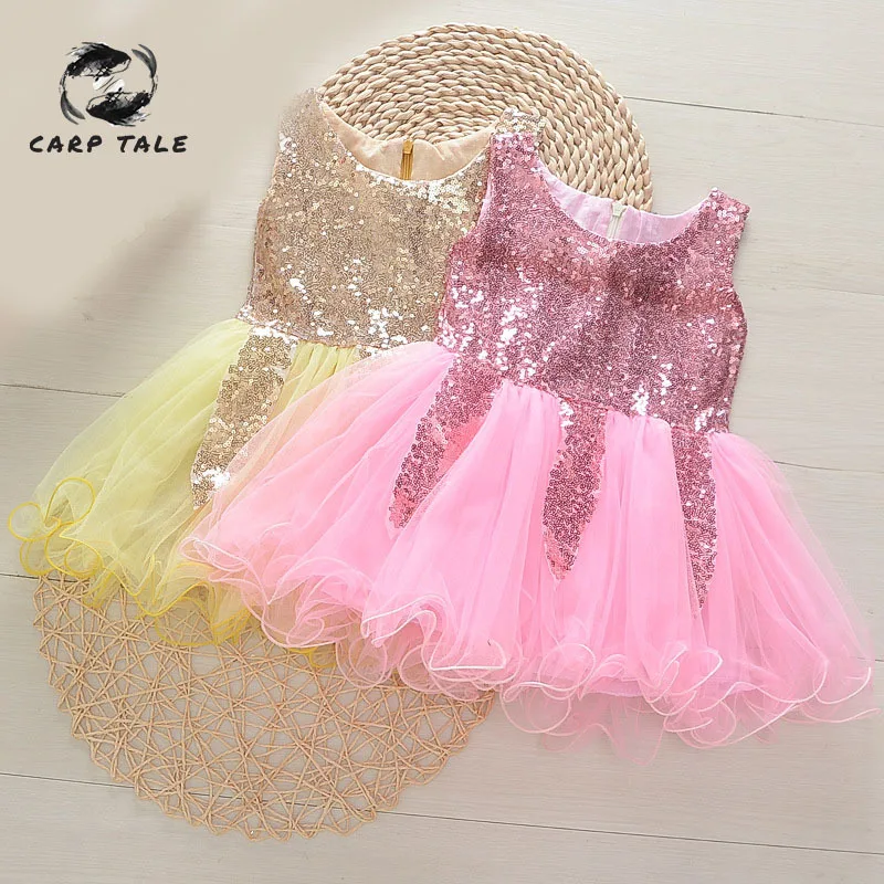 

2019 new sequined decorative dress baby child flower girl dress party beauty dress princess sequin dress cute mini beach