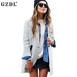 GZDL осень-зима Для женщин Мода Полушерстянная Пальто просто кнопка карманы куртка с длинными рукавами серый тонкий стенд воротник пальто