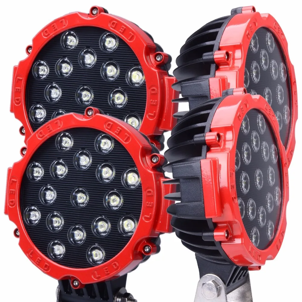 

Red 4pcs 51w 7inch Round Waterproof LED Working Light SUV Off road Boat Headlight Flood Driving Fog work Light