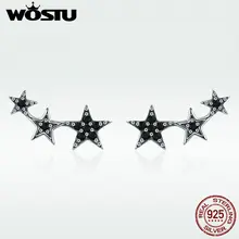 WOSTU Настоящее серебро 925 проба Stackable звезда черный CZ серьги гвоздики для женщин модные серебряные ювелирные изделия Bijoux подарок DXE292