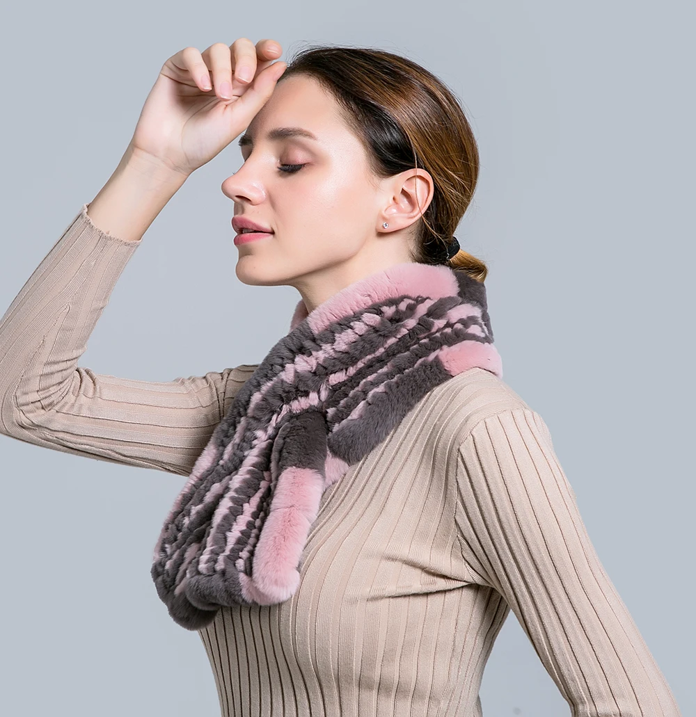 YCFUR зимний шарф для Для женщин вязки реального кролика Рекс Меховые Шарфы Женские мягкие теплые шею шарф шарфы женский