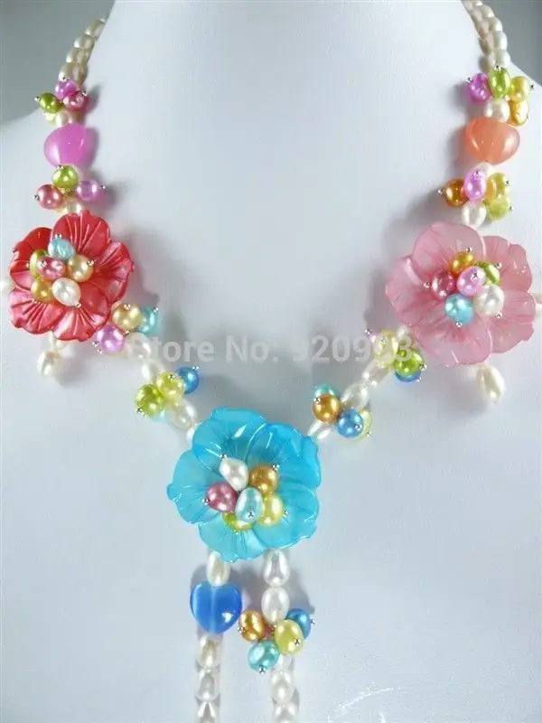 

FREE SHIPPING>>>@@ > Wholesale Free P&P**Fashion jewelry 18" White Freshwater Pearl Shell Flower Necklace