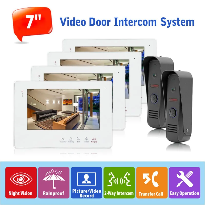 High Quality Wired 7" Touch Key Video Doorbell Camera Systems Compatible with Electronic Lock
