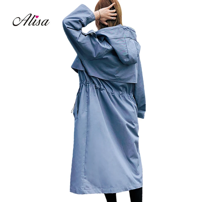 

Plus Size Long Coat Women Autumn Harajuku Windbreaker 2018 New Long Sleeve Hooded Casual Trench Solid Fashion Female Overcoat