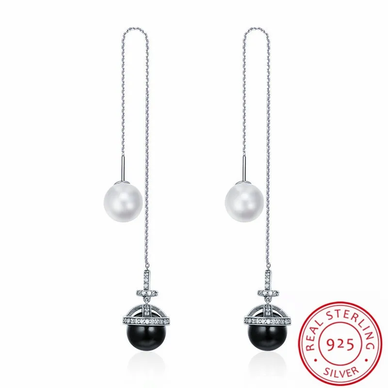 

Top Popular Romantic Wholesales Price Elegant Black & White Pearl Sterling Silver Earrings For Women Wedding Xmas Jewelry Gift