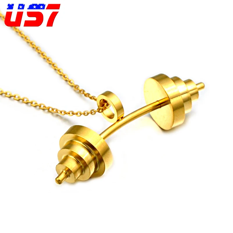 

US7 Punk Cool Stainless Steel Gym Fitness Barbell Dumbbell Pendants Necklaces for Men Bodybuilding Necklaces Sports Jewelry