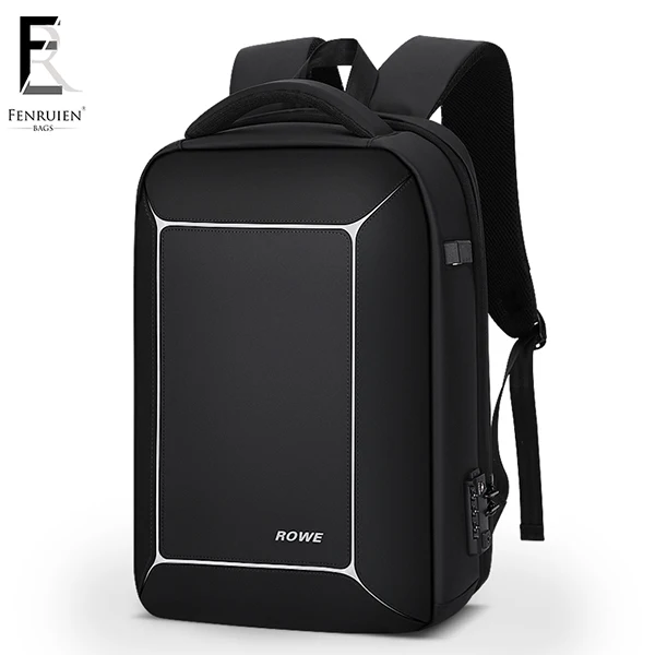 FRN, мужской рюкзак, многофункциональный, USB, 15 дюймов, для ноутбука, Mochila, модный, деловой, большой, вместительный, с замком TSA, Противоугонный, рюкзак для путешествий, мужской - Цвет: Black