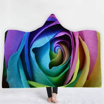 

Flower Rose Hooded Blanket Floral Sherpa Fleece Lotus Wearable Throw Blanket Microfiber on Sofa Thick warm