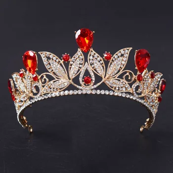 

New Big hair crowns Bridal wedding red rhinestone Tiaras princess party hairwear hair accessories leaf hair bands
