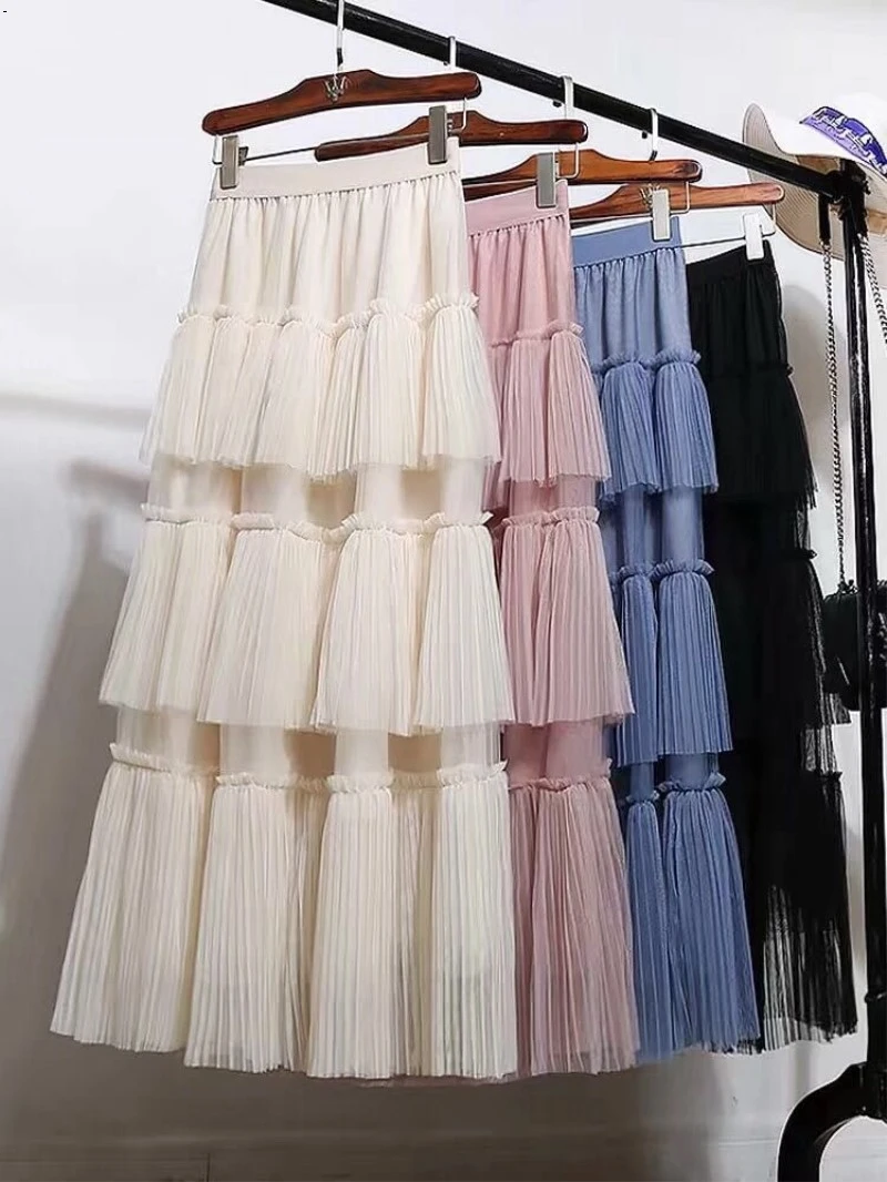 Плиссированные юбки женские осенние марлевые многослойные юбки для девочек Новинка года