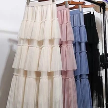Плиссированные юбки женские осенние марлевые многослойные юбки для девочек Новинка года