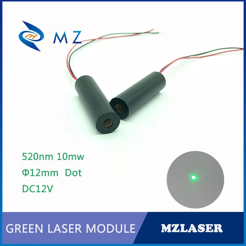 12VDC 12mm 520nm 10mw Green laser  Industrial grade APC driven green dot  laser module 532nm 10mw 12x55mm 3 3 7v green dot laser module for diy laser pointer laser flashlight laser positioning laser stage lights