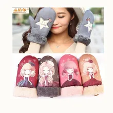 Женские зимние кашемировые теплые лыжные перчатки из искусственной замши, ветронепроницаемые, для бега, для велоспорта, для девочек, с героями мультфильмов, милые варежки принцессы