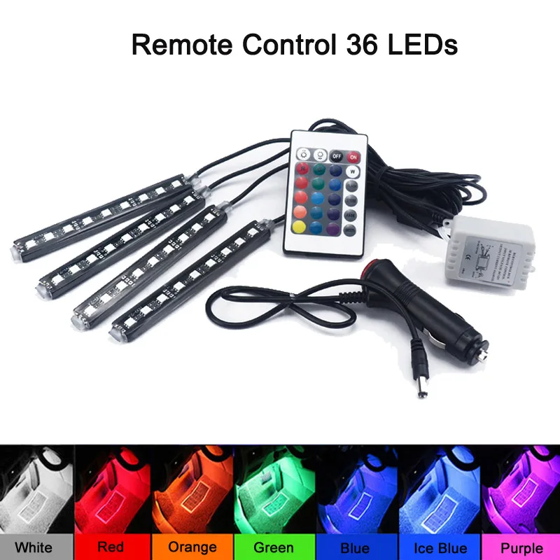 Светодиодный светильник для окружающей среды, автомобильный RGB светодиодный светильник, декоративная лампа для ног, декоративный светильник для салона автомобиля, дистанционное управление голосовым приложением - Испускаемый цвет: Remote Control