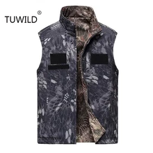 TUWILD Мужская армейская тактическая Боевая куртка без рукавов жилет на открытом воздухе Акула кожа мягкая оболочка водостойкий двухсторонний охотничий жилет