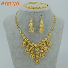 Anniyo Новые африканские невесты Ювелирные наборы ожерелье/серьги/браслет золотой цвет цветок Эфиопский Свадебный арабский/нигерийский подарок#004110