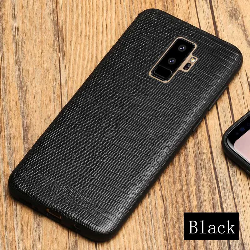 Натуральная кожа чехол для телефона для samsung Galaxy S8 S9 плюс чехол задняя крышка с текстурой Кожи Ящерицы для S7 край A5 A7 J3 J5 J7 чехол s - Цвет: Black