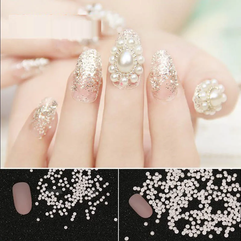 2MM/3MM/4MM beauty white plastic semicircle flat pearl nail art decoration DIY phone accessories makeup tool