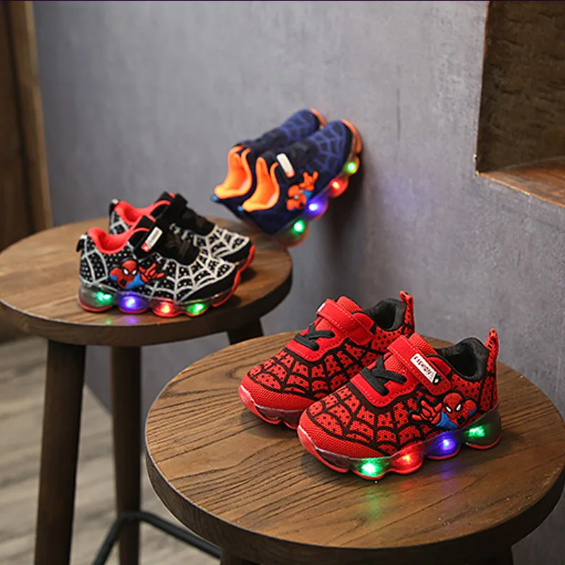 

Kids Spider Man Led Recharge Glowing Shoes Size 21-36 Children's Hook Loop Shoes Children's Glowing Sneakers Kid Luminous Shoes
