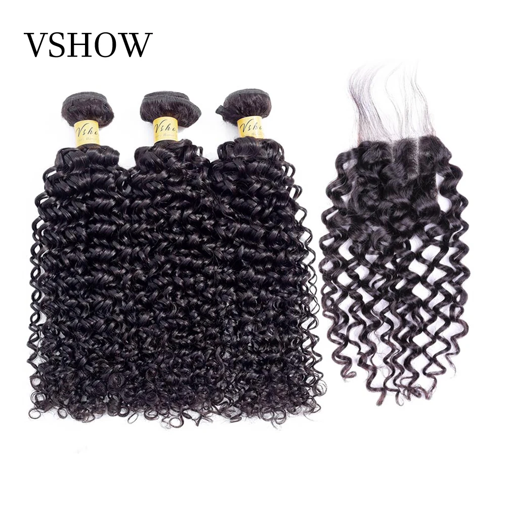 

Brazilian Water Wave Bundles With Closure 3 Bundles With Closure VSHOW Hair Products 100% Remy Human Hair Bundles With Closure