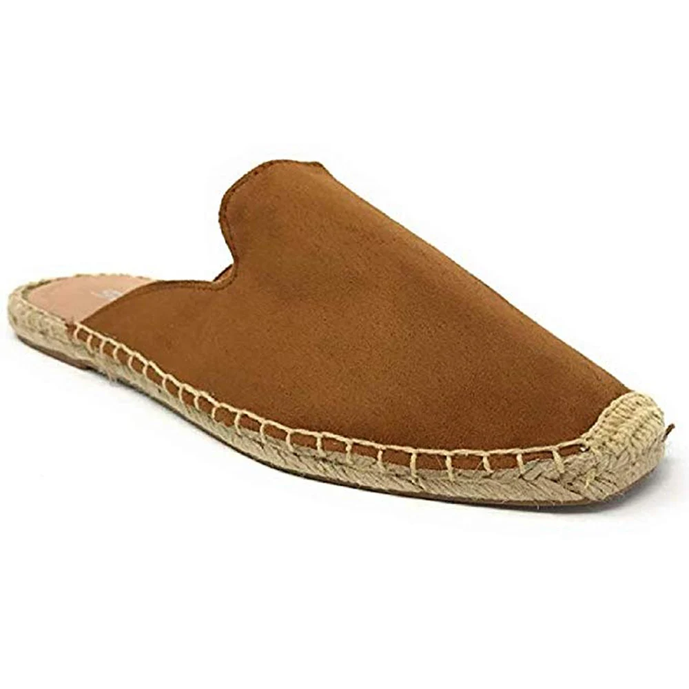 Leopard Flats Mules Espadrilles Lady Canvas Slippers Slip On Pointed Toe Women Slipper Shoes Woman Slides Sandals Dropship - Цвет: brown