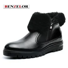 BENZELOR Men Shoes Winter Genuine leather Casual Snow Boots Men Sheepskin With Fur Top Quality Brand Zipper opening SDX6159