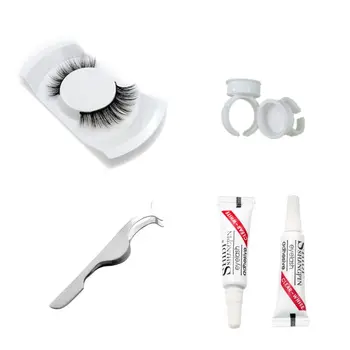 

1 Natural False eyelashes set makeup kit 3d mink lashes, 1 eyelash tweezers, 1 eye lashes glue ,1 glue ring mink eyelashes