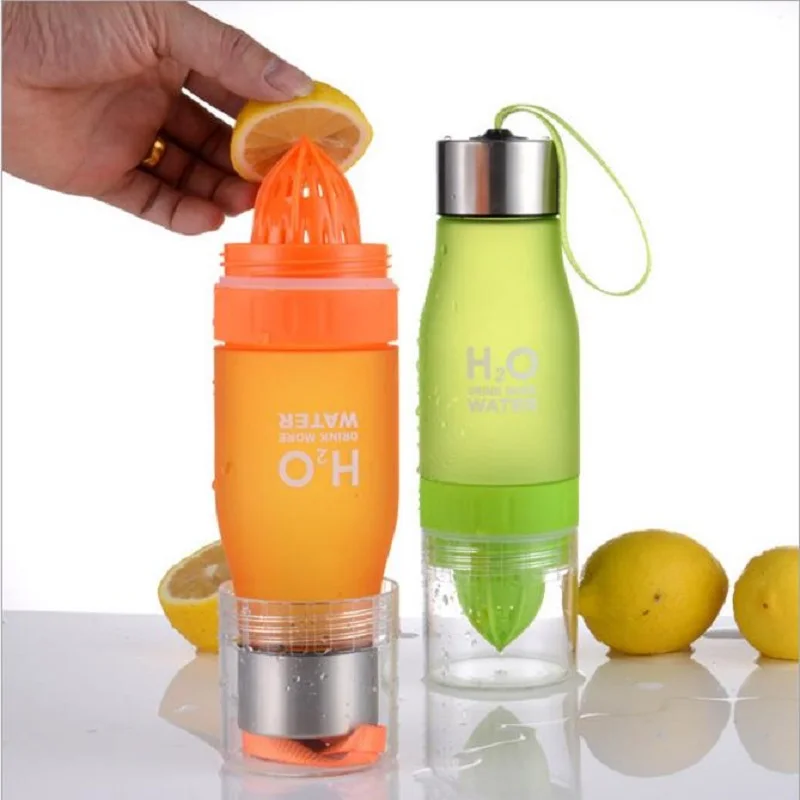 

650ml Portable Outdoor Sports Water Bottle Candy Colors Fruit Infusion Bottle Leak-proof Juice Lemon Bottle for Running Camping
