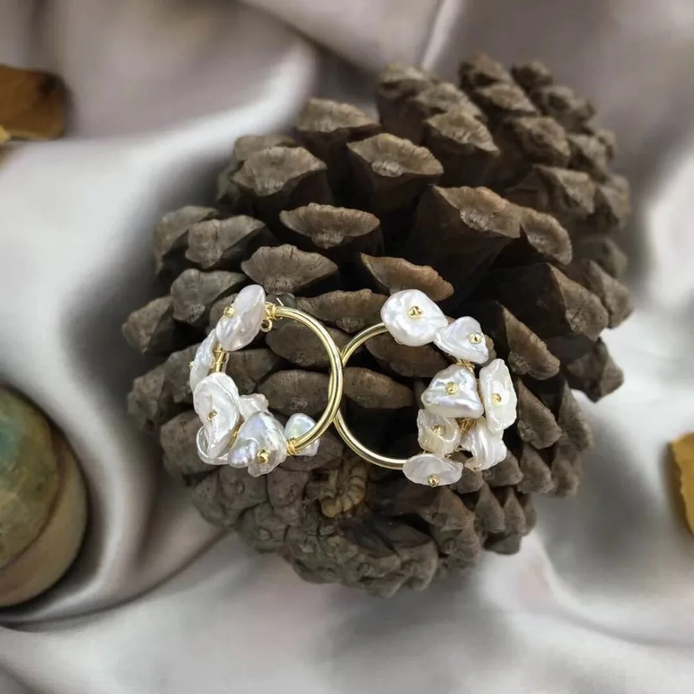 Оригинальные жемчужные серьги-кольца ручной работы в стиле барокко, женские золотые,, модные, индивидуальные обручи, легкие, Роскошные Ювелирные серьги, круглые