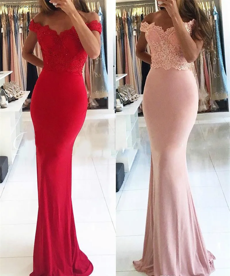 2019 Mermaid Bridesmaid Dress For Western Weddings Evening Prom Gowns Elegant Off Shoulders With Appliques Floor Length Robes BM0633  83 (3)