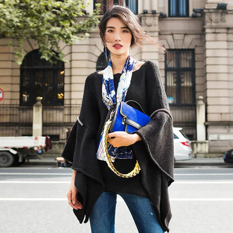 Шерстяной свитер свободного размера высокое качество рукав летучая мышь модный