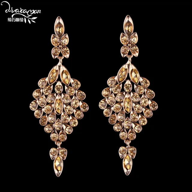 Dvacaman Brand Luxury Champagne Crystal Earrings For Women Indian Dvacaman Brand Luxury Champagne Crystal Earrings For Women Indian Bridal Wedding Charm Drop Statement Jewelry
