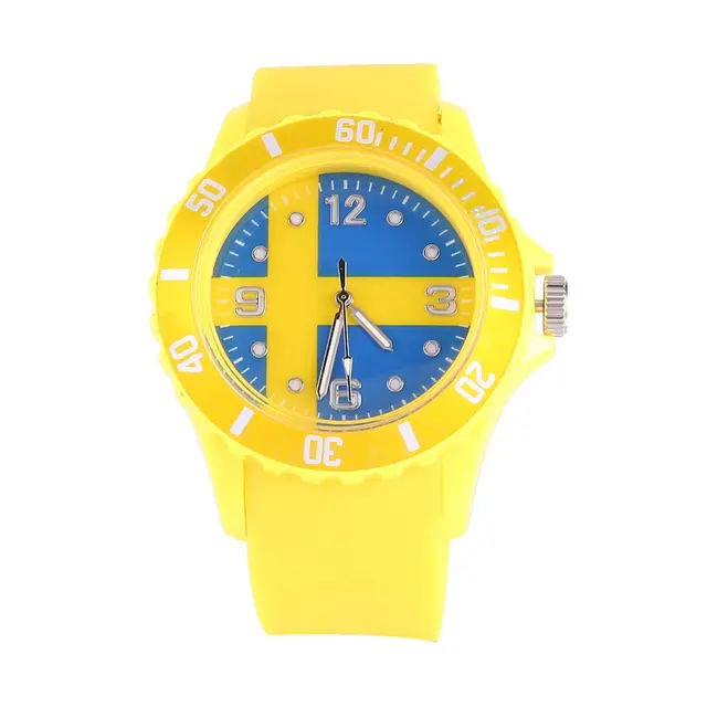 Sweden/Russian Flag Pattern Quartz Watches Yellow Color Silicone Strap Wristwatc Sweden/Russian Flag Pattern Quartz Watches Yellow Color Silicone Strap Wristwatc