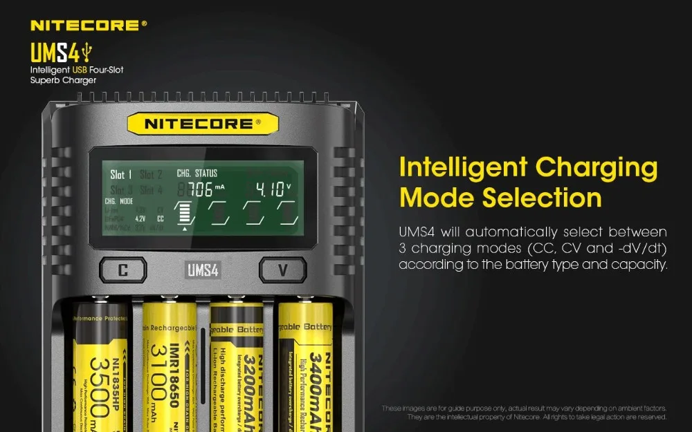 NITECORE UMS2 UMS4 SC4 интеллигентая(ый) Батарея Зарядное устройство USB Выход 3A для LiFePO4 литий-ионный металл-гидридных или никель-гидридных и никель-кадмиевых типов аккумуляторов 18650 10350 10440 10500