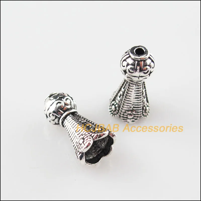 

8Pcs Tibetan Silver Tone Horn Flower Ball Spacer Beads End Caps 8mm