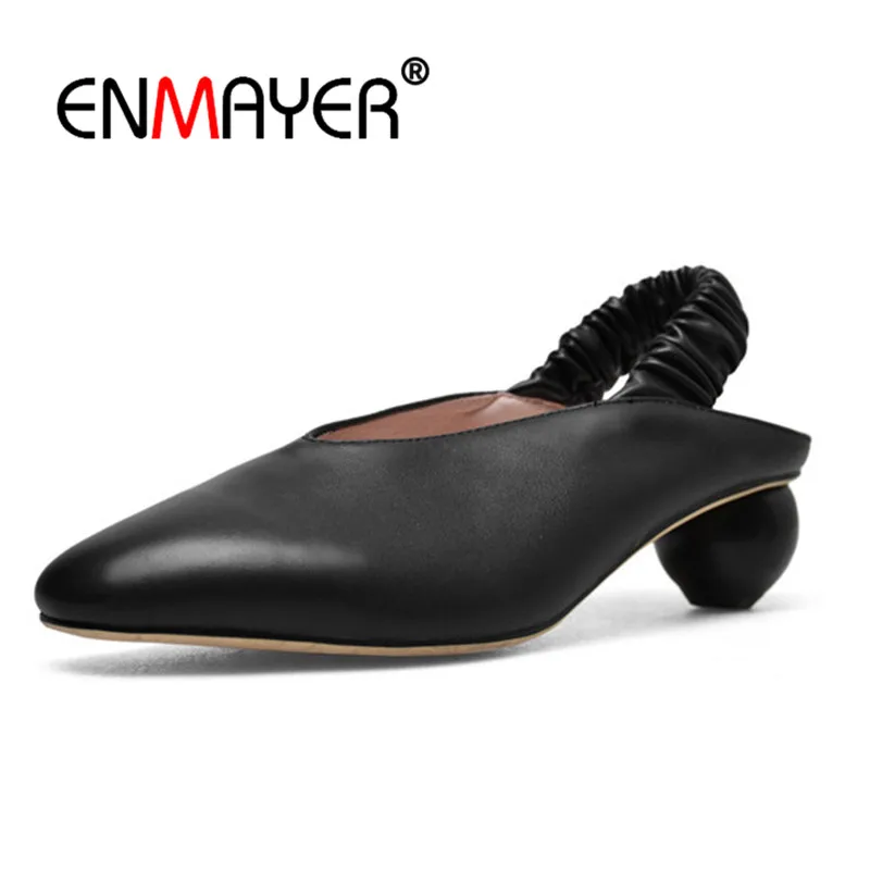 

ENMAYER Women Med heels pumps Pointed toe Elegant Retro Big size 34-43 Party shoes Woman Middle heels Shoes Elastic band CR849