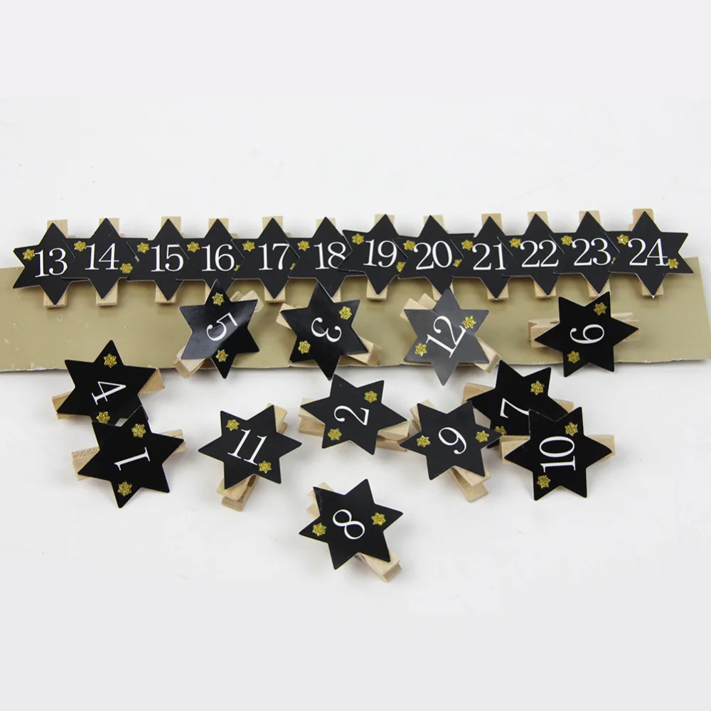 24pcs Black Wood Numbered Clothespins Cute Decorations Kids Math