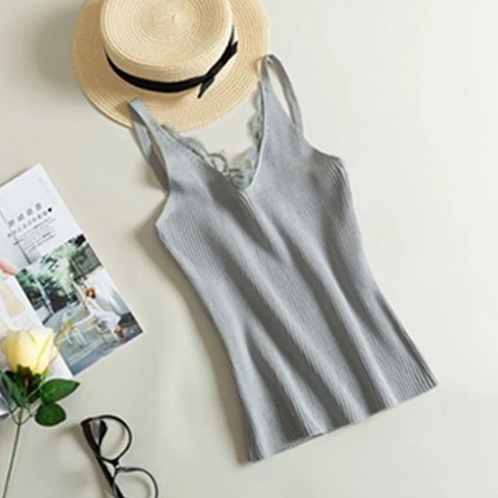 Сексуальные женские Camis новые женские тонкие однотонные без рукавов с глубоким v-образным вырезом трикотажные Camis женские сексуальные с открытыми плечами LaceTops