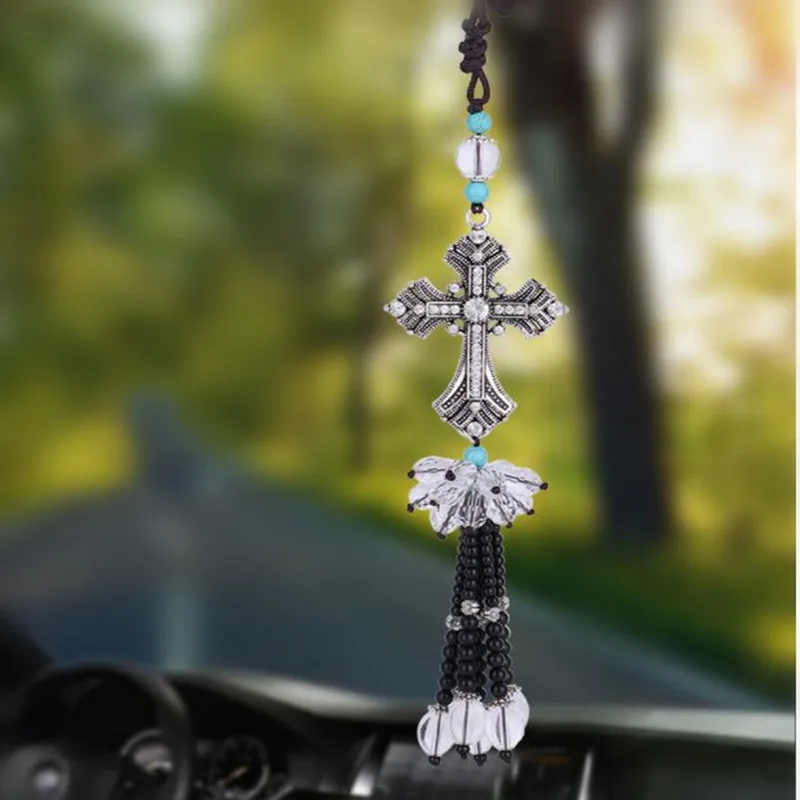 

Charms Metal Jesus Crucifix Cross Car Rearview Mirror Decoration Hanging Pendant Automobiles Decor Ornaments Accessories Gifts