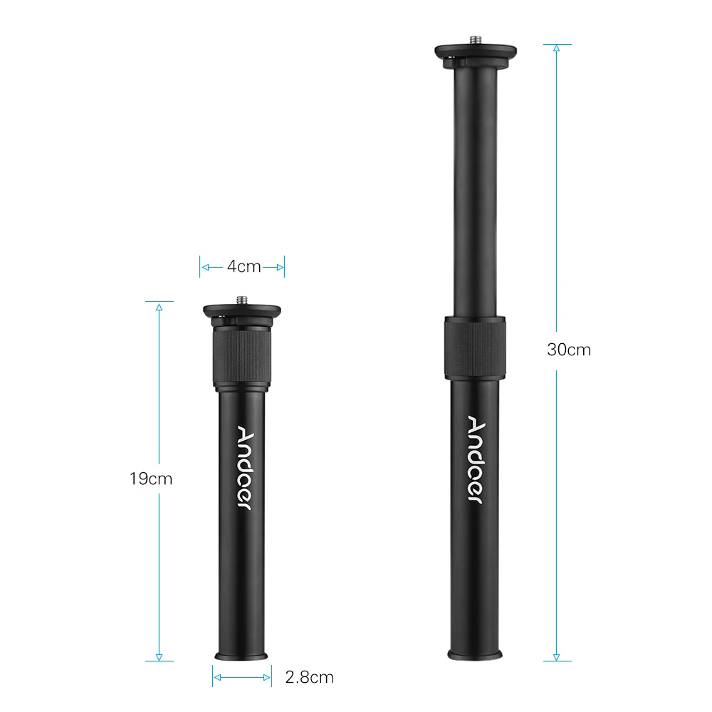 2-Section Center Column 19-30cm Adjustable Aluminum Alloy Tripod Center Column Shaft Extension Tube 3/8 Thread