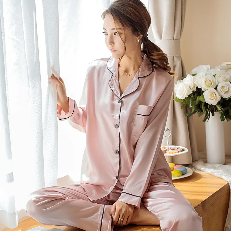 Womens Silk Satin Pajamas Pyjamas Set Sleepwear Pijama Pajamas Suit Female Sleep Two Piece Set Women's Loungewear Plus Size womens pyjama sets Pajama Sets