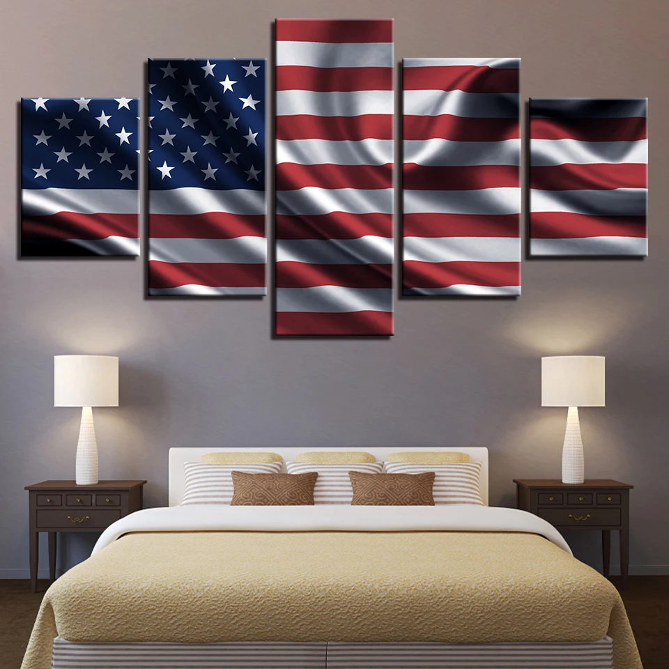 Us 5 93 40 Off Modern Hd Pictures Canvas On Home Decoration Posters 5 Panel American Flag Living Room Printed Cuadros Wall Art Frame Painting In